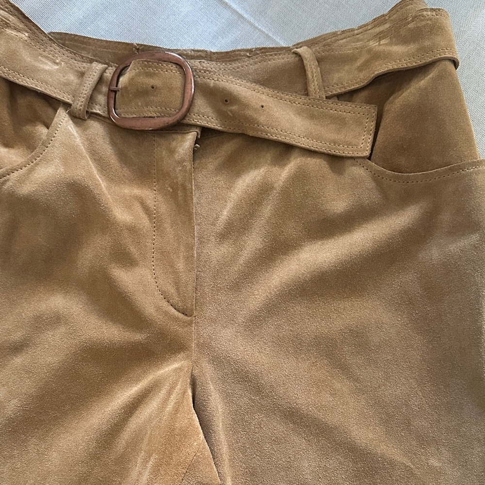Tan Suede Belted Pants tag missing but they are by RL size 10
